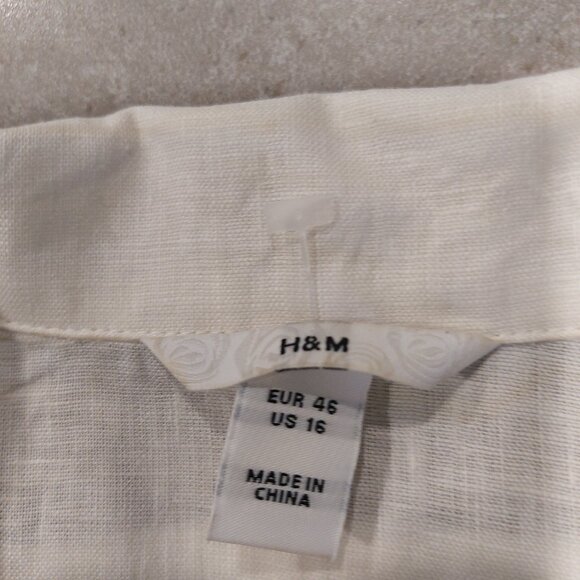 H&M Women's 100% Linen White Button Down Sleeveless Blouse w/Pockets - Size 16 - Picture 10 of 10